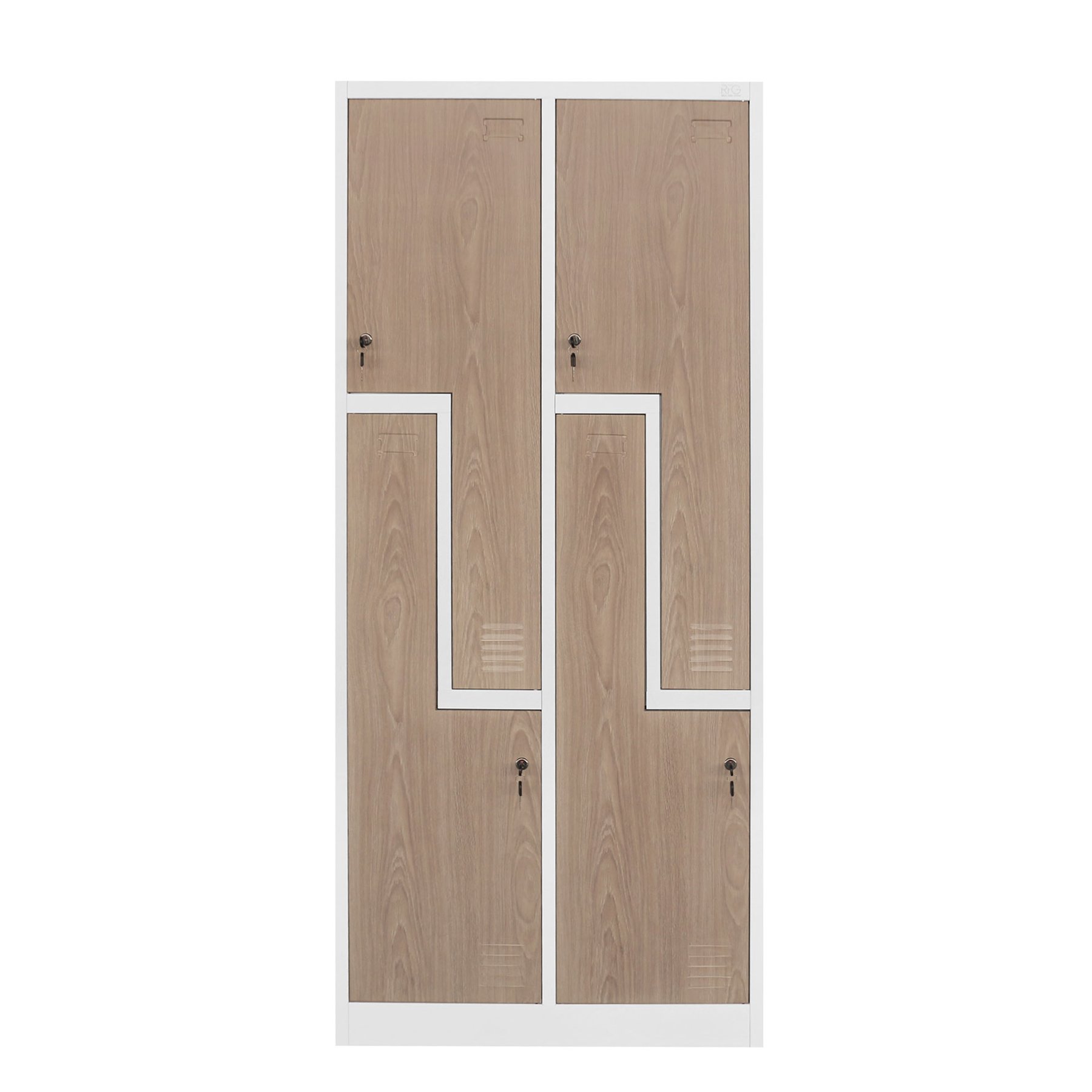 RFG Locker, double, metal, Z-shaped doors, 800 ? 450 ? 1850 mm, amber oak & white