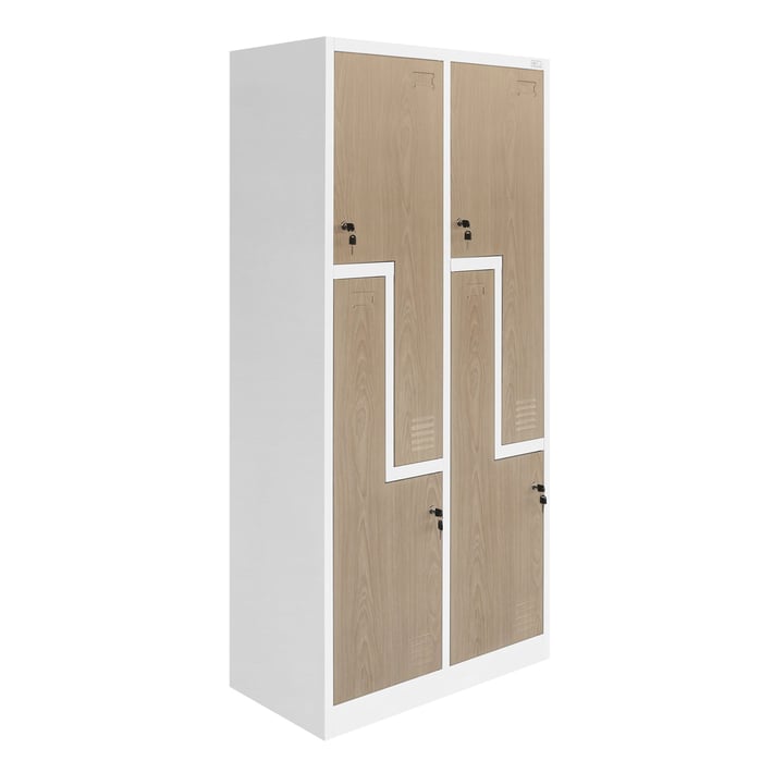 Гардероб RFG, двоен, метален, Z-образни врати, 800 х 450 х 1850 mm, кехлибарен дъб и бяло