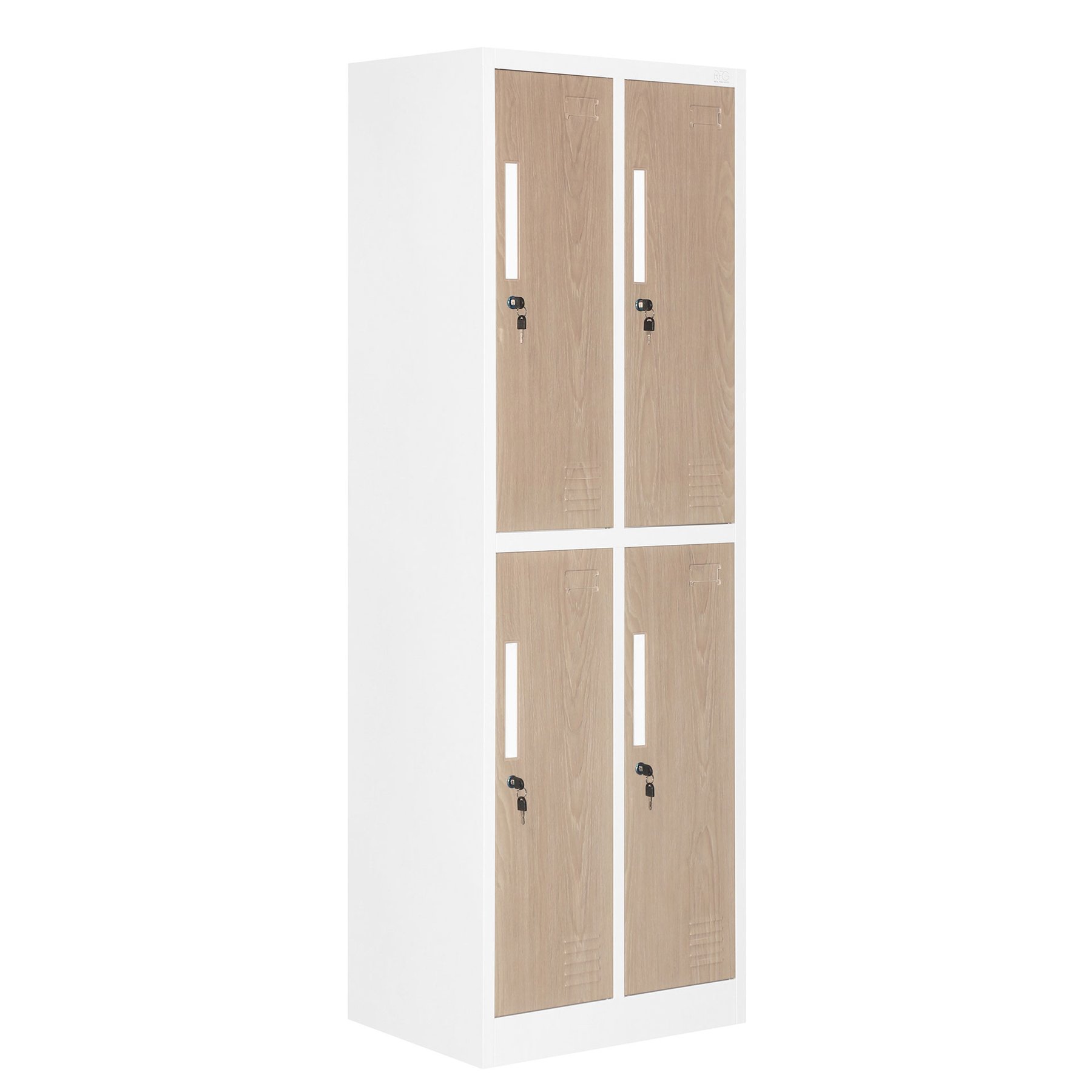 RFG Locker, double, metal, with 4 doors, 600 ? 450 ? 1850 mm, amber oak & white