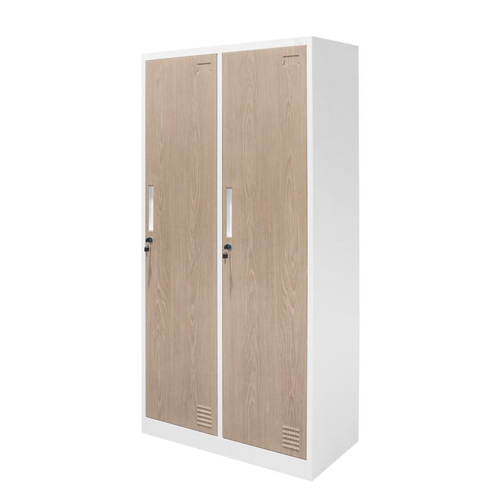 Гардероб RFG, двоен, метален, с 4 врати, 600 х 450 х 1850 mm, кехлибарен дъб и бяло