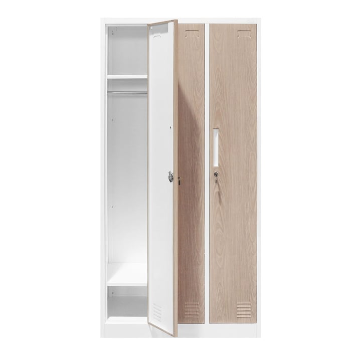 Гардероб RFG, троен, метален, с 6 врати, 900 х 450 х 1850 mm, кехлибарен дъб и бяло