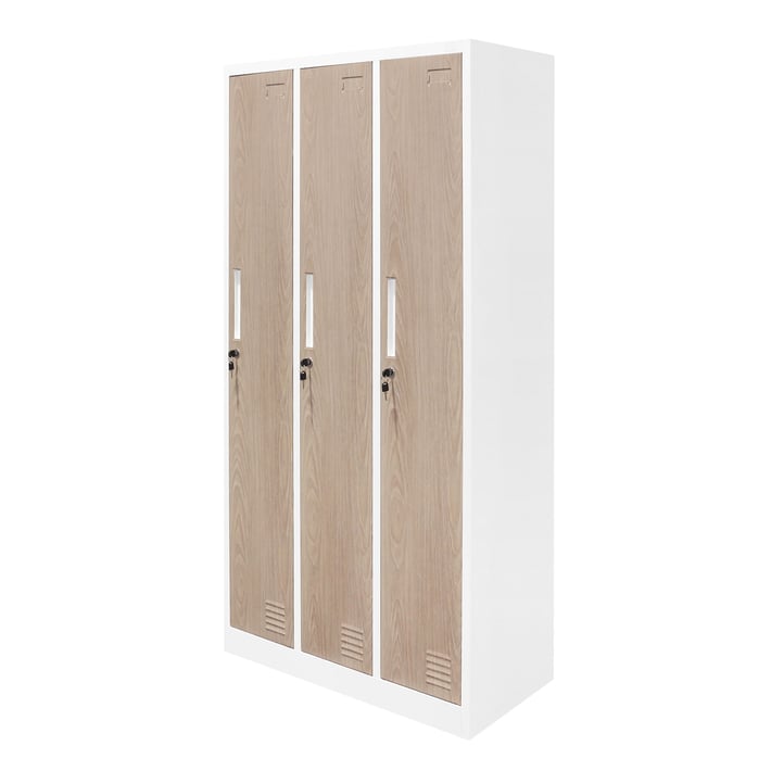 Гардероб RFG, троен, метален, с 6 врати, 900 х 450 х 1850 mm, кехлибарен дъб и бяло