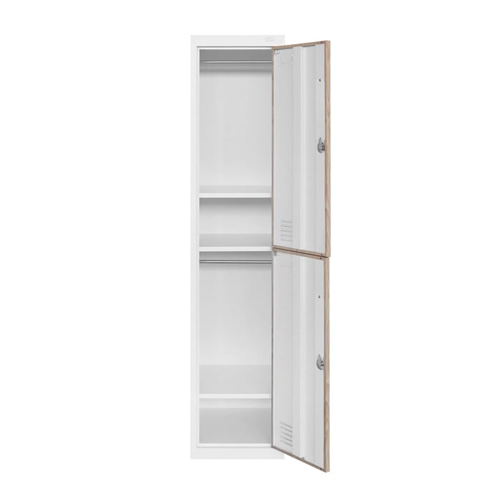 Гардероб RFG, единичен, метален, с две врати, 380 х 450 х 1850 mm, кехлибарен дъб и бяло