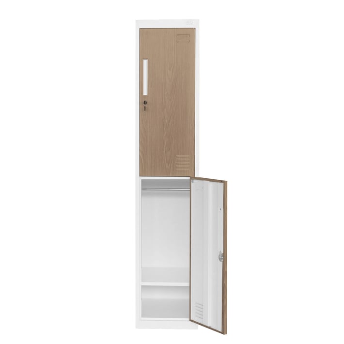 Гардероб RFG, единичен, метален, с две врати, 380 х 450 х 1850 mm, кехлибарен дъб и бяло