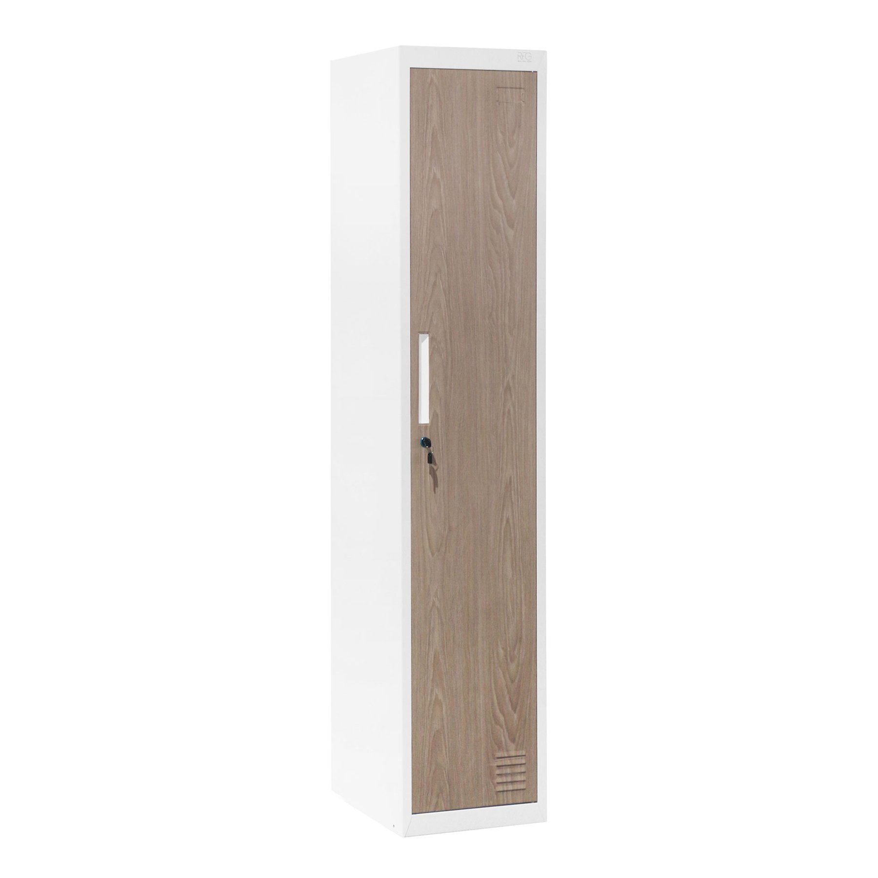 RFG Locker, single, metal, 380 ? 450 ? 1850 mm, amber oak & white