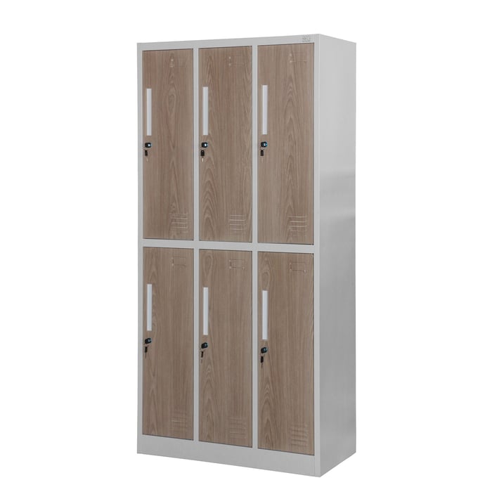 Гардероб RFG, троен, метален, 900 х 450 х 1850 mm, кехлибарен дъб и бяло