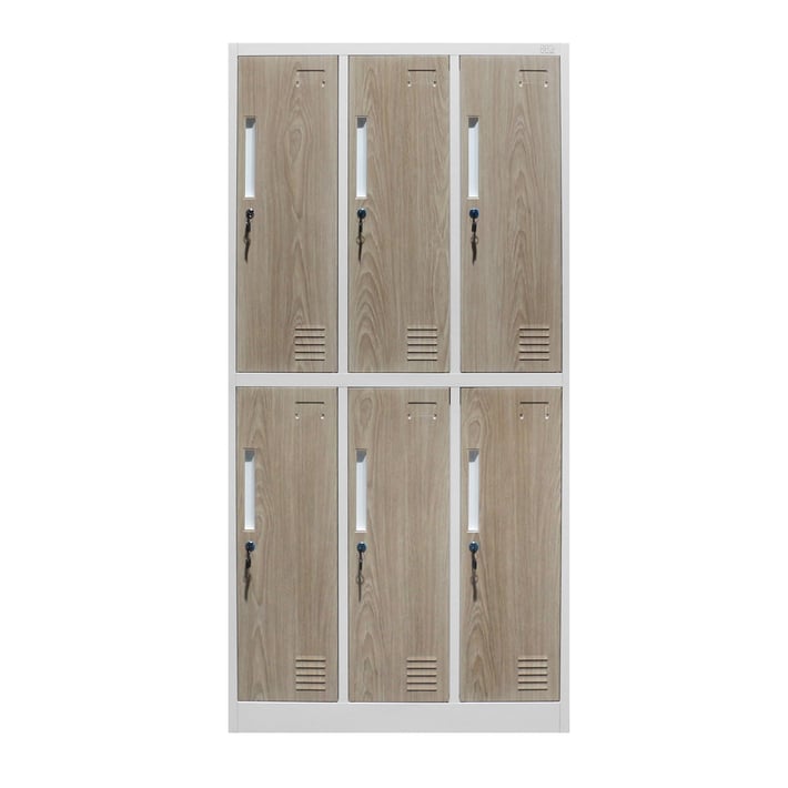 Гардероб RFG, троен, метален, 900 х 450 х 1850 mm, кехлибарен дъб и бяло