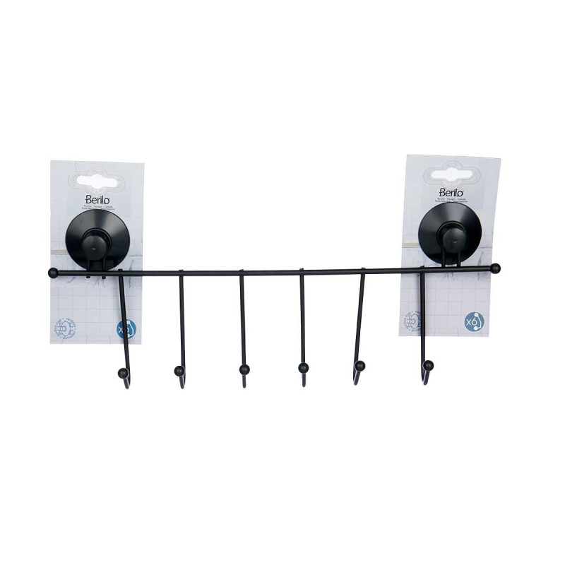 Over-the-door hook Berilo, vacuum, 6 hooks, black