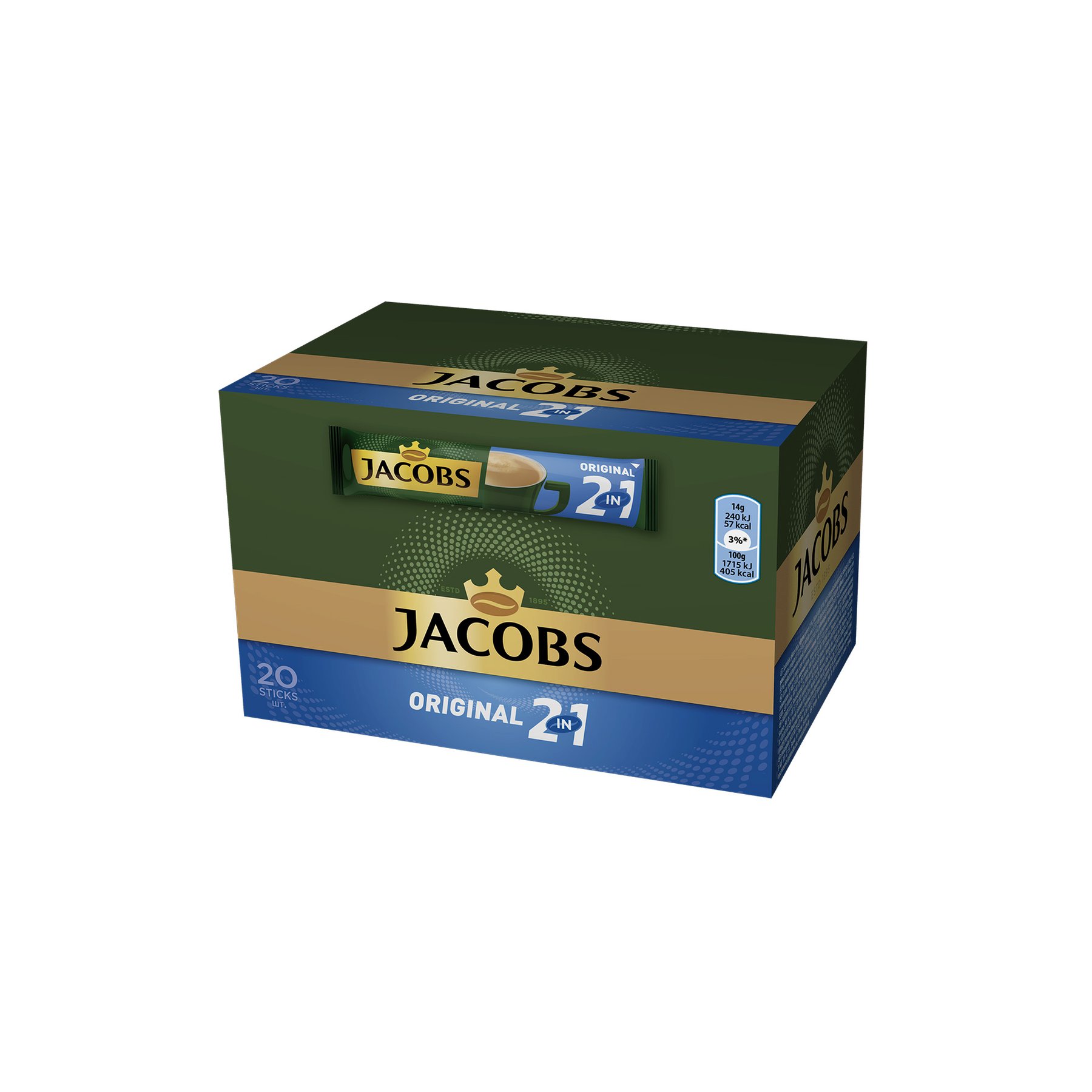 Jacobs 2in1 Instant coffee Original, sachet, 14 g, 20 pcs