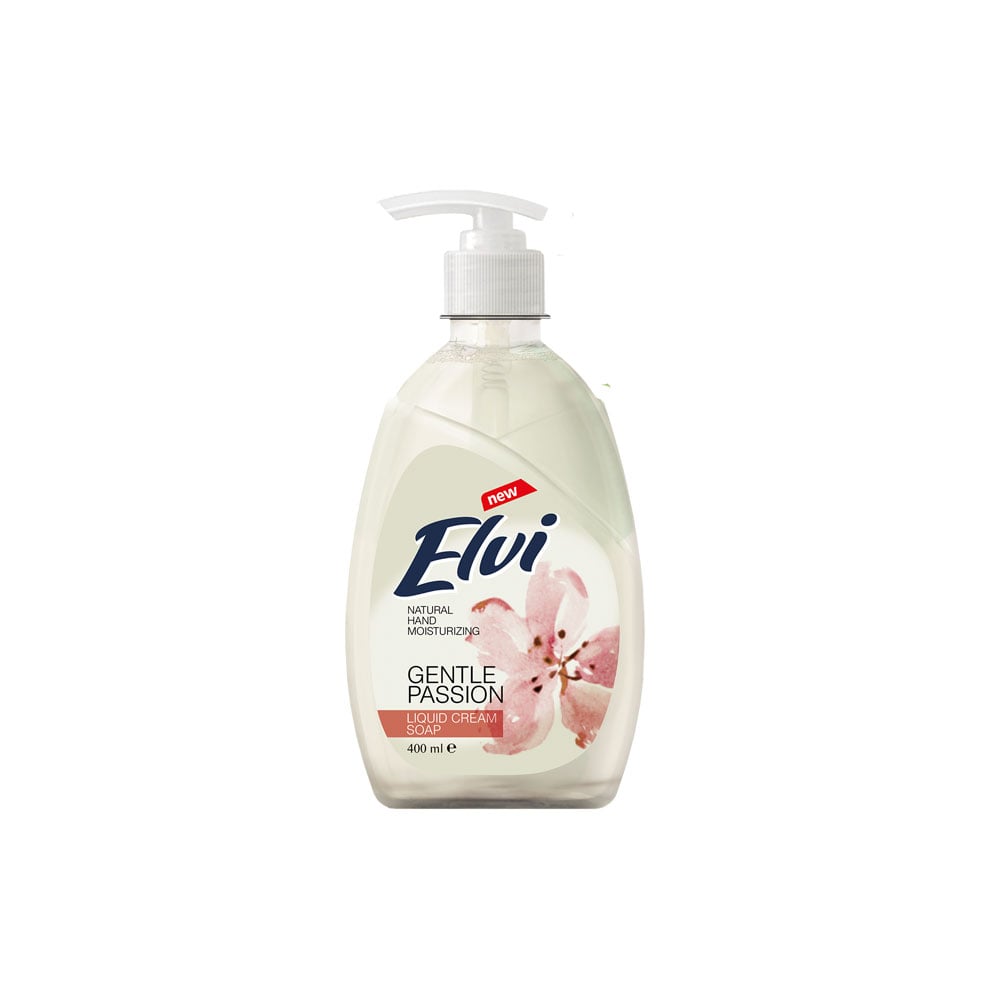 Liquid soap Elvi, with pump, gentle passion, 400 ml, white