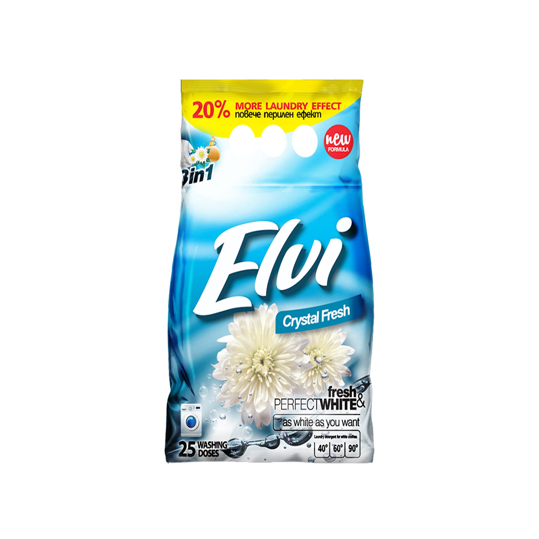 Laundry detergent Elvi, powder, for white laundry, crystal freshness, 2 kg