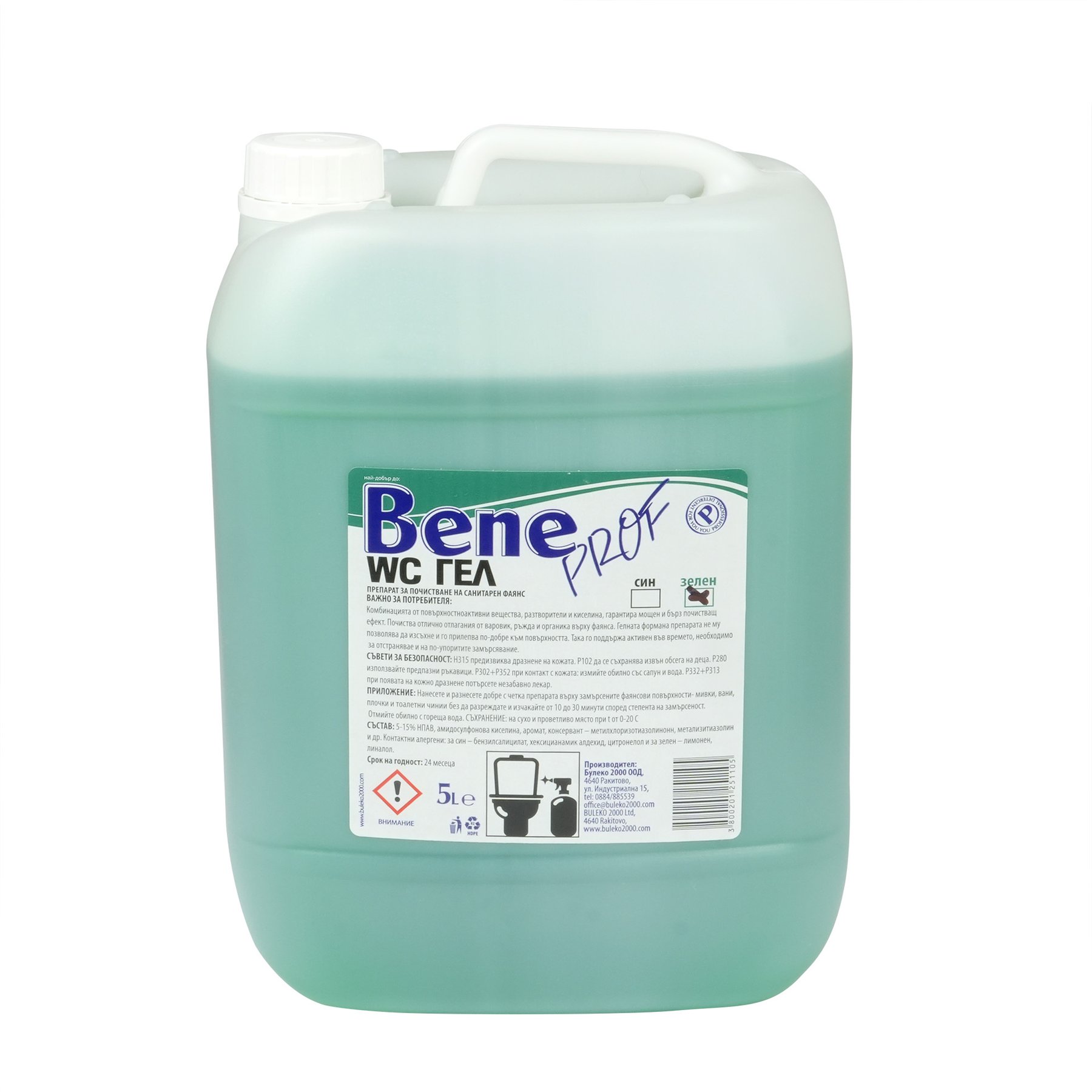 Toilet cleaning agent Bene, gel, professional, 5L, green