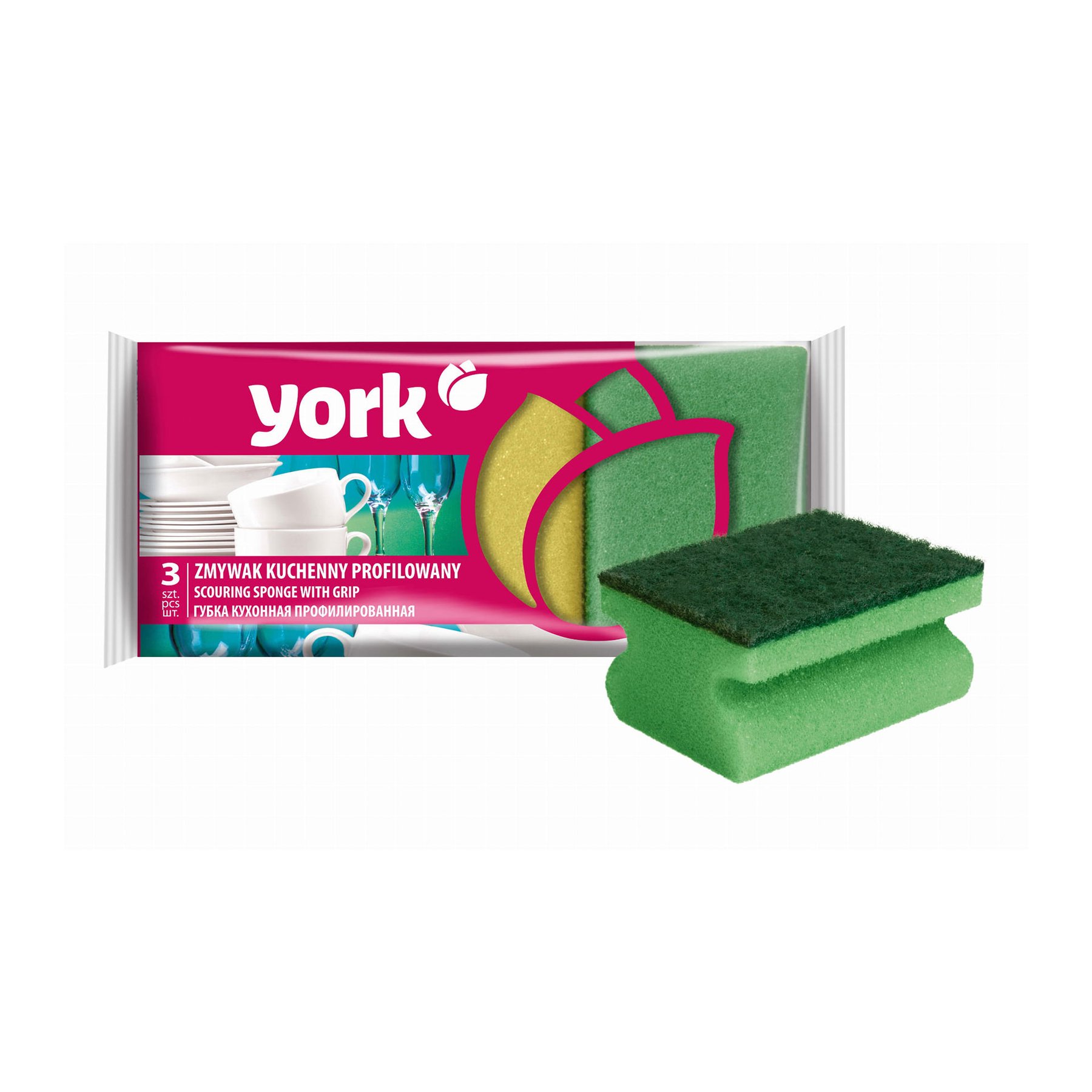Household sponge York, with channel, 3 count