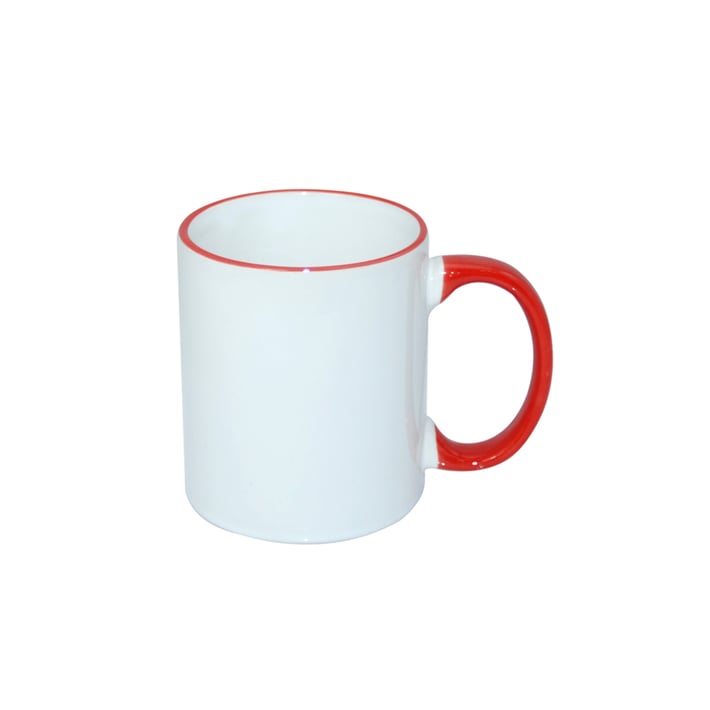 Чаша, керамична, бяла, с червена дръжка