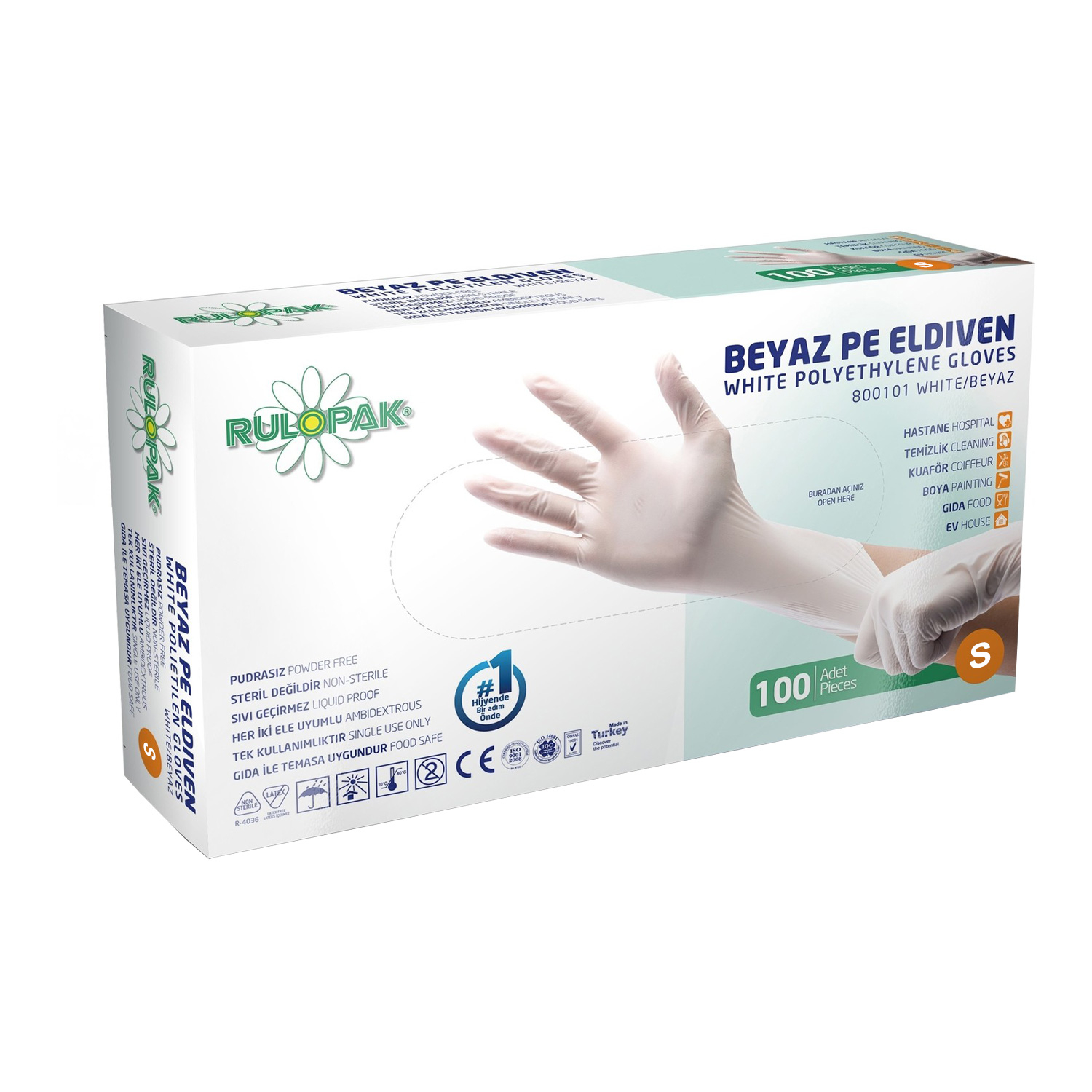 Gloves Rulopak, polyethylene, S, powder-free, 100 count