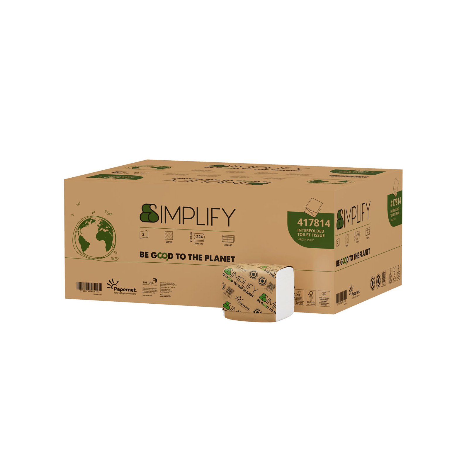 Toilet paper Papernet Simplify, per pack, double-ply, 21 x 11 cm, 224 sheets, 40 pieces