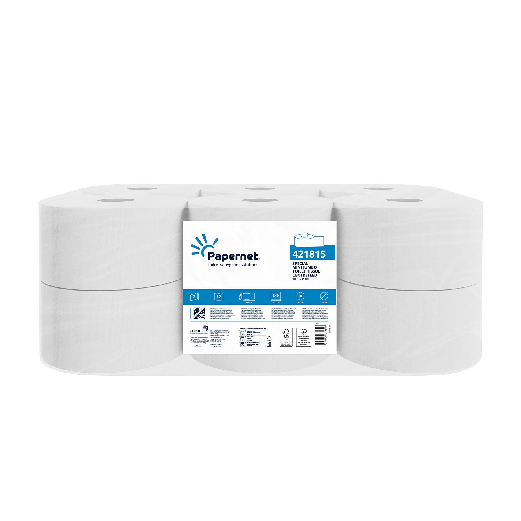 Toilet paper Papernet Special, Mini Jumbo Centrefeed, double-ply, 840 sheets, 12 pieces, 210 m