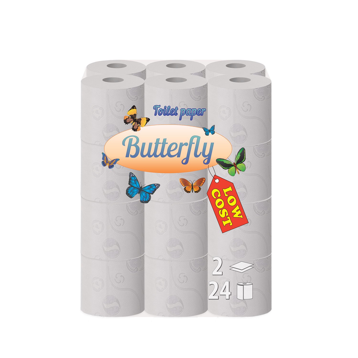 Toilet paper Butterfly, 2-ply, 150 sheets, pack of 24
