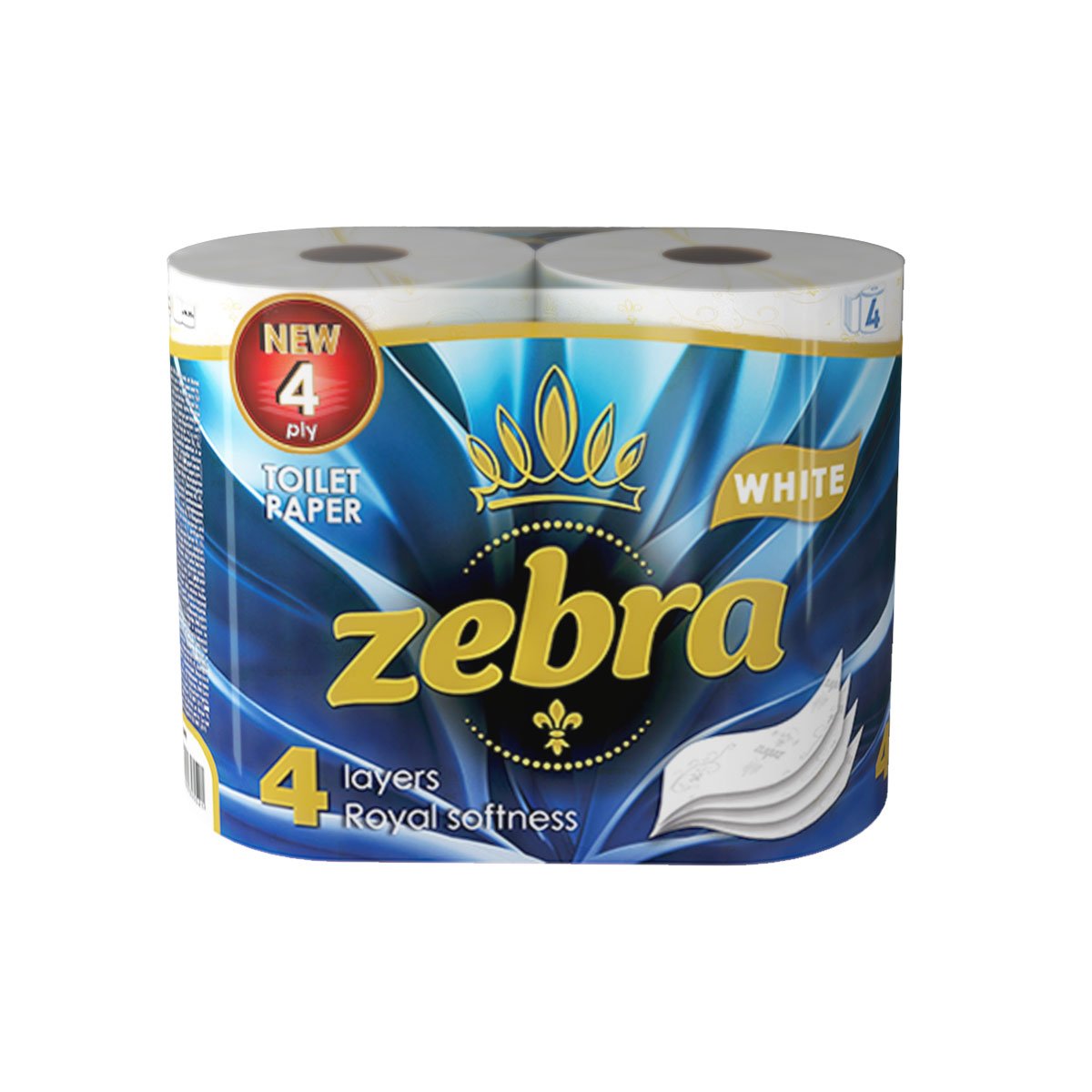 Toilet paper Zebra White, 4-ply, 130 sheets, pack of 4