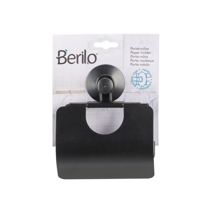 Поставка за тоалетна хартия Berilo, с капак, метална, черна