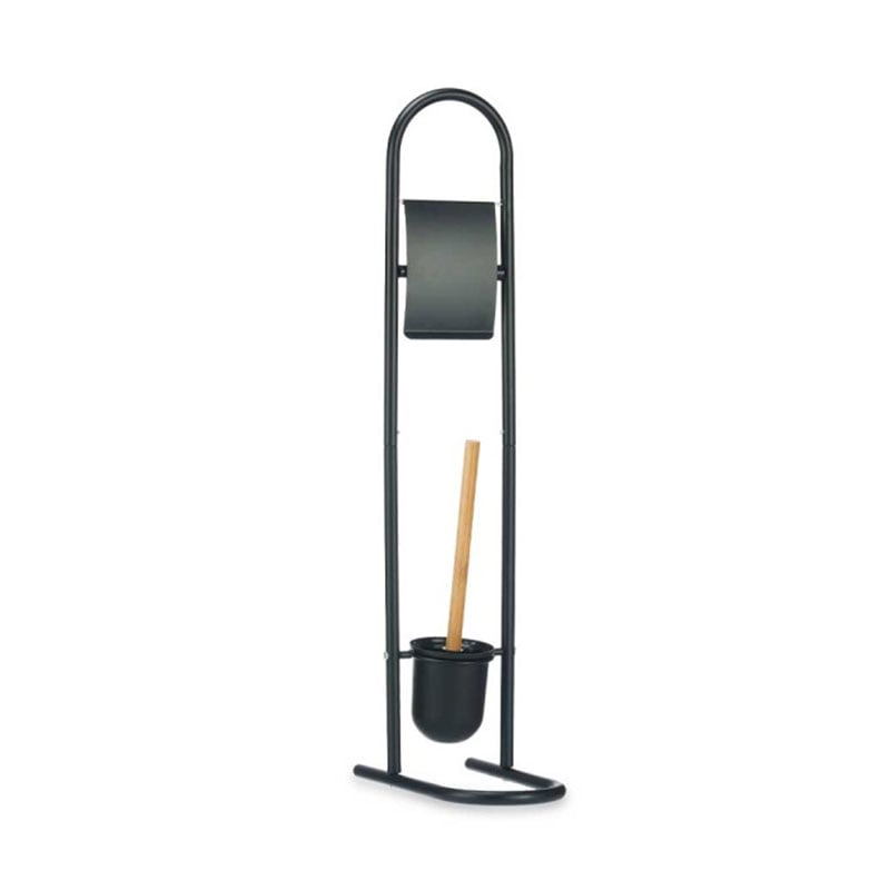 Toilet paper holder and brush Berilo, with bamboo, black
