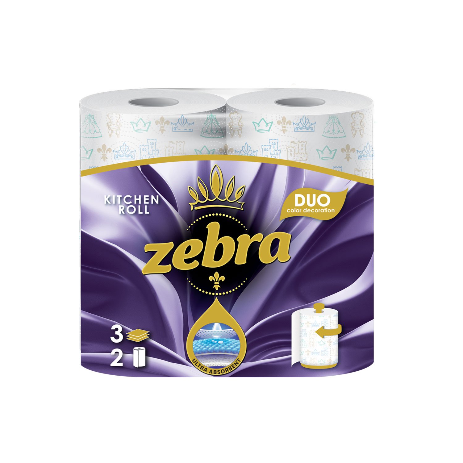 Kitchen towel Zebra Duo, 3-ply, 57 sheets, 2 rolls