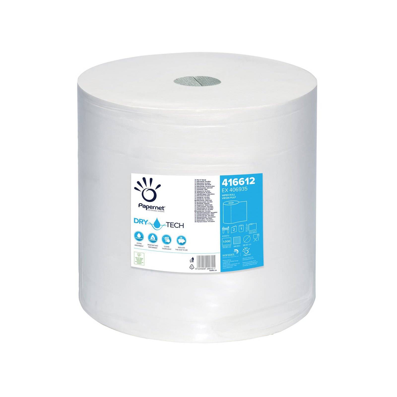 Industrial roll Papernet Dry Tech, double-layer, 1000 short, 360 m