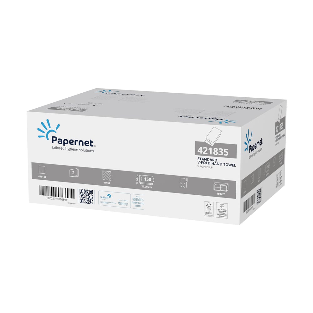 PAPERNET STANDARD TOWELS FOR HAND V 2PL 150K 22/21CM PACKAGE OF 20