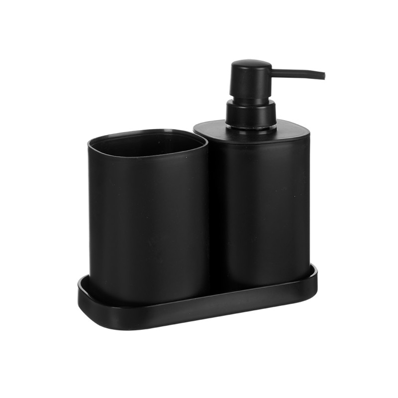 Foam hand soap dispenser Berilo, with cup and holder, black