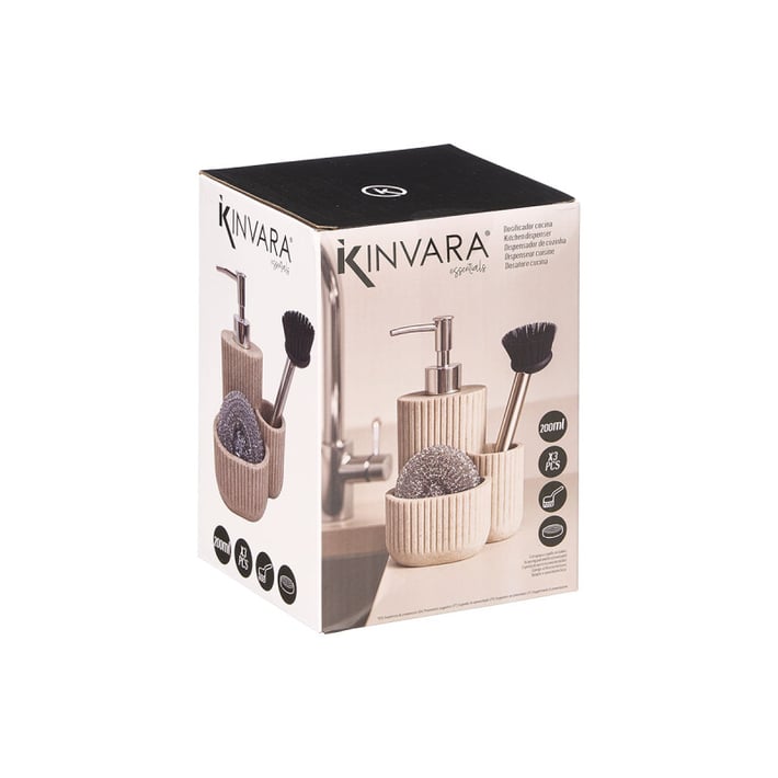 Диспенсър Kinvara, с поставка за гъба и четка, бежов
