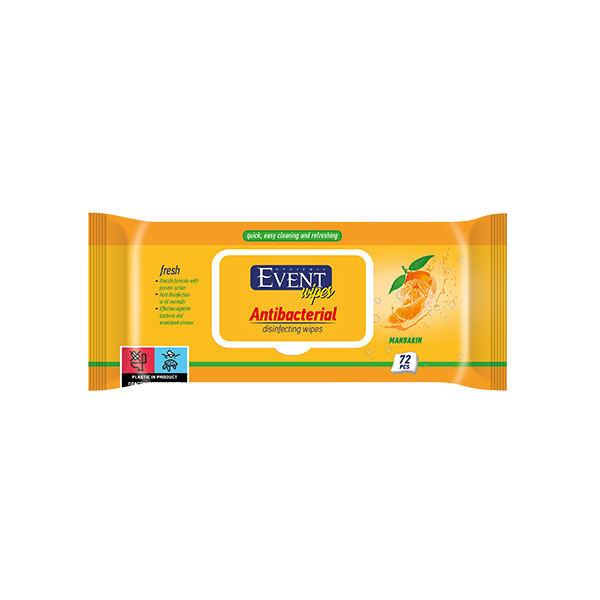 Wet towels Tangerine Event, antibacterial, 72 count