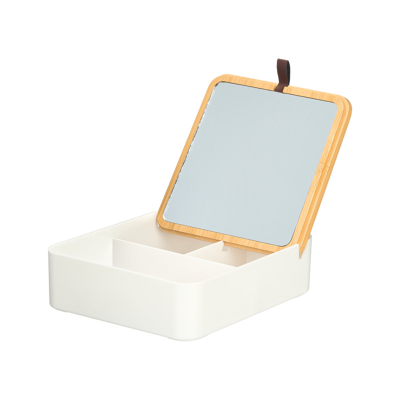 Organizer Berilo, with mirror, plastic and bamboo, white