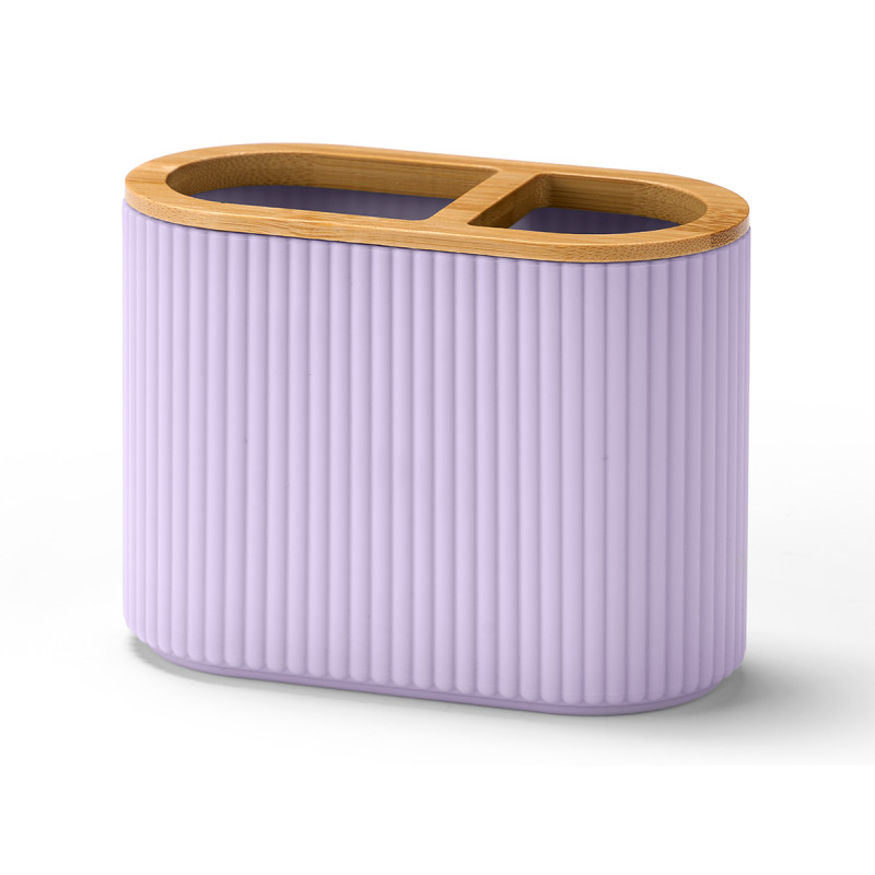 Toothbrush holder Berilo, with double stripes, bamboo, purple