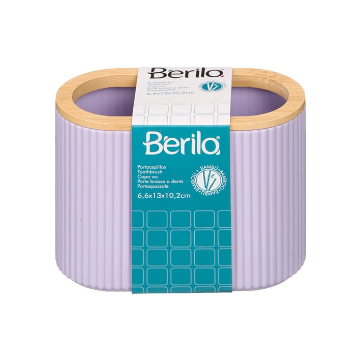 Поставка за четки за зъби Berilo, с двойни ивици, бамбук, лилава