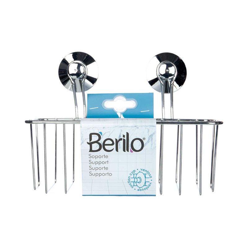 Bathroom shelf Berilo, wall-mounted, rectangular, metal, with vacuum, silver