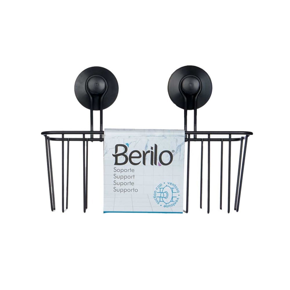 Поставка за баня Berilo, стенна, правоъгълна, метална, с вакуум, черна