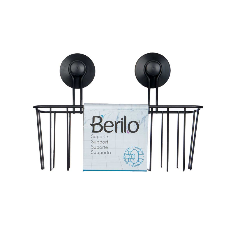 Bathroom shelf Berilo, wall-mounted, rectangular, metal, with vacuum, black