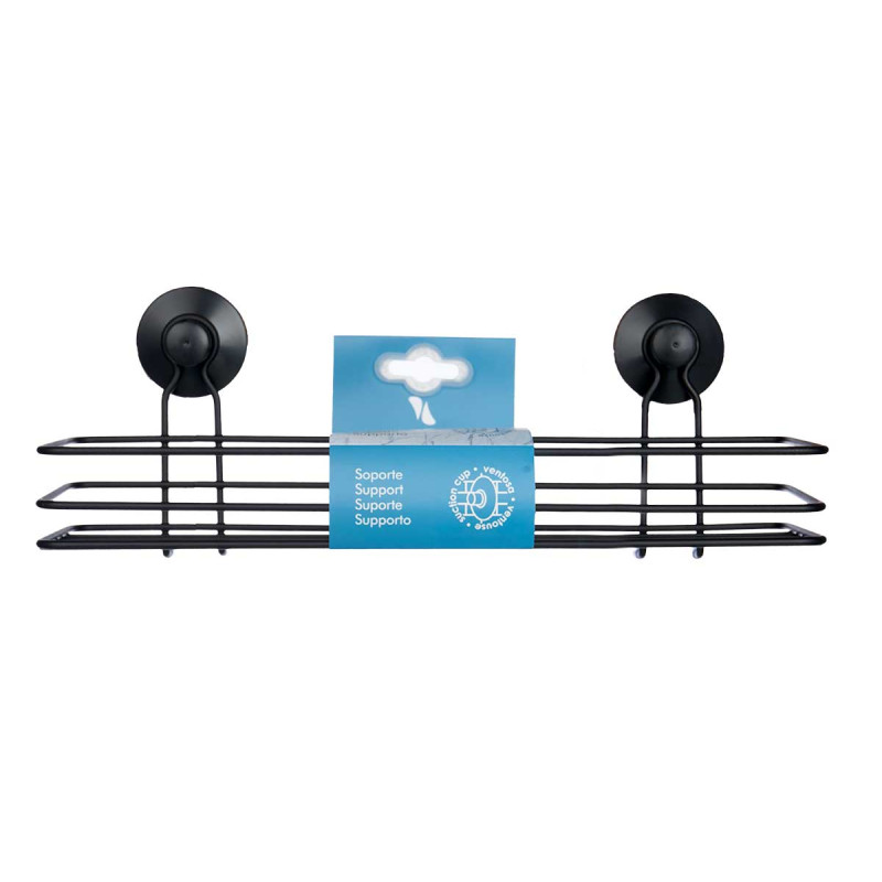 Shower shelf Berilo, rectangular, metal, with vacuum, black