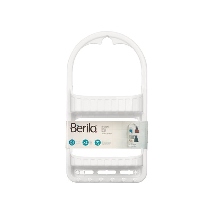 Етажерка за душ Berilo, на 2 нива, с вакуум, пластмасова, бяла