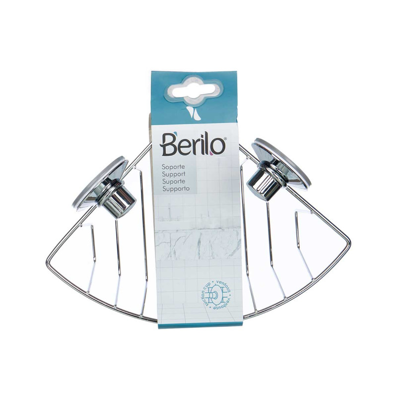 Bathroom shelf Berilo, wall-mounted, corner, metal, with vacuum, silver