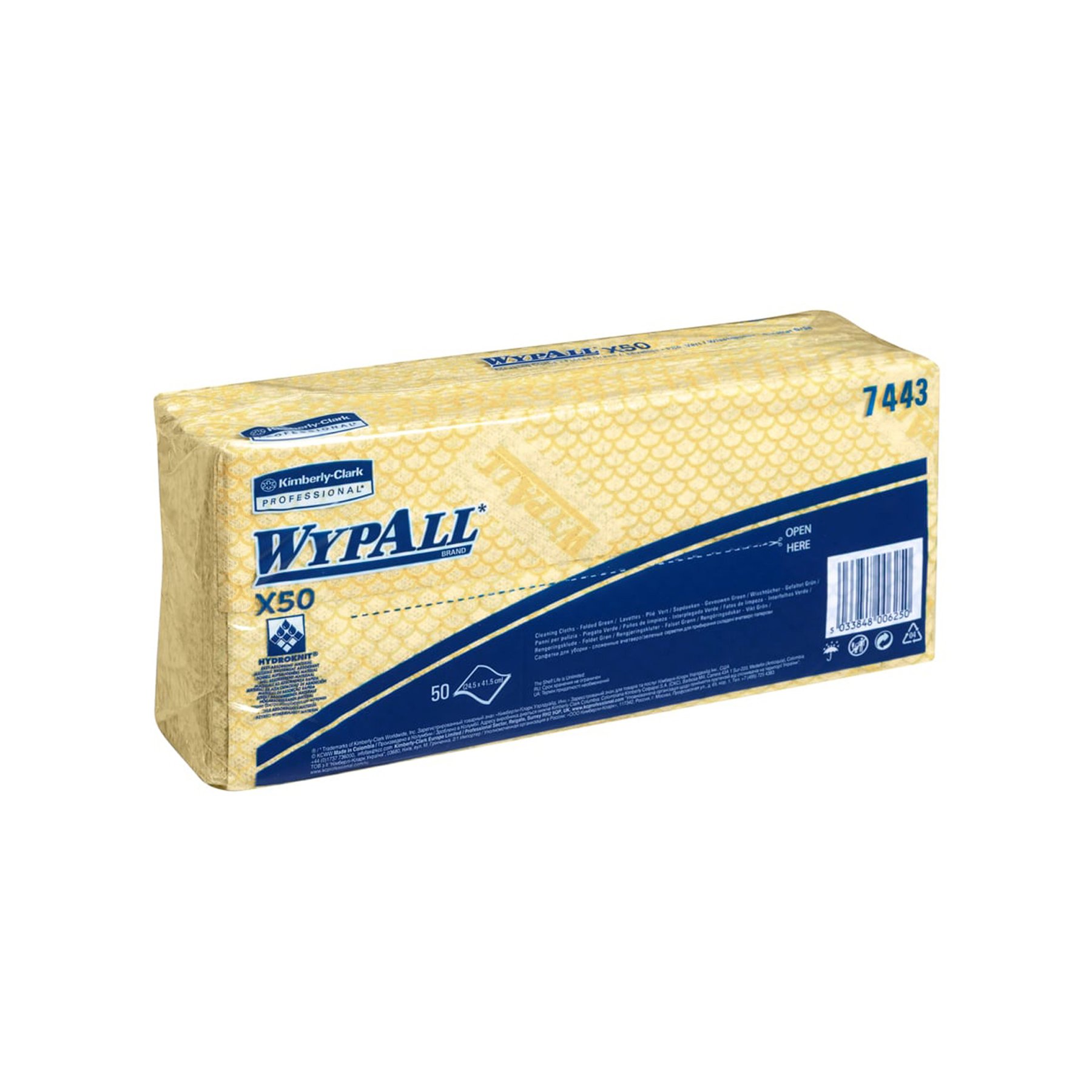 Towel Kimberly-Clark WypAll X50 7443, 41.8 х 24.7 cm, yellow, 50 count