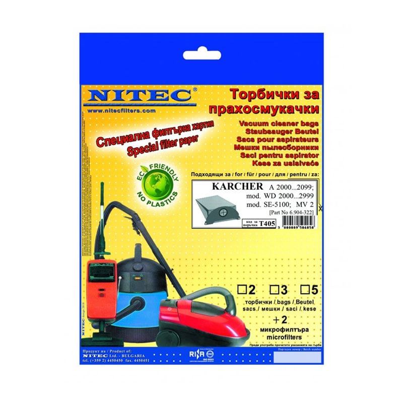 Bags for vacuum cleaner T405 Nitec, 3 numbers, with 2 microfilters