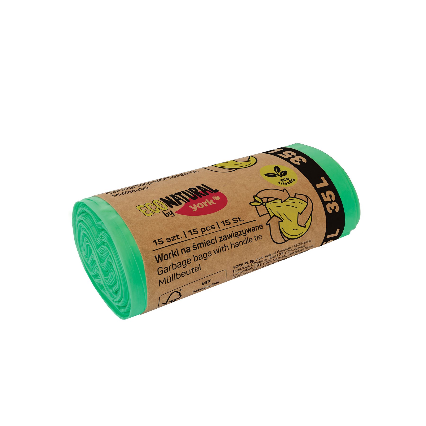 Garbage bags York Eco Natural, with tie, 35 L, 15 number