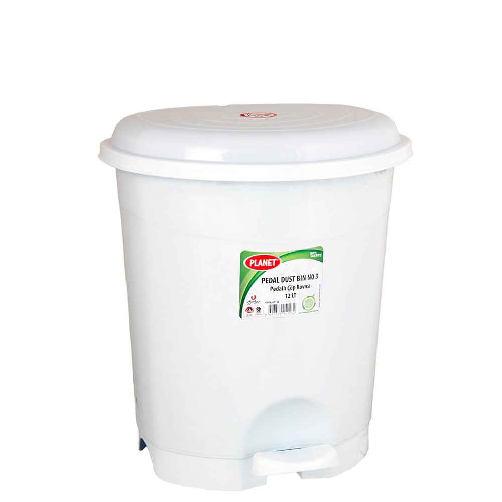 Planet waste bin, with pedal, plastic, 12L, white, 290x270x325cm