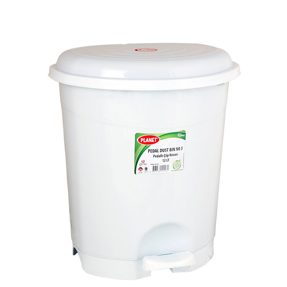 Planet waste bin, with pedal, plastic, 22 L, white, 350 x 330 x 406 cm