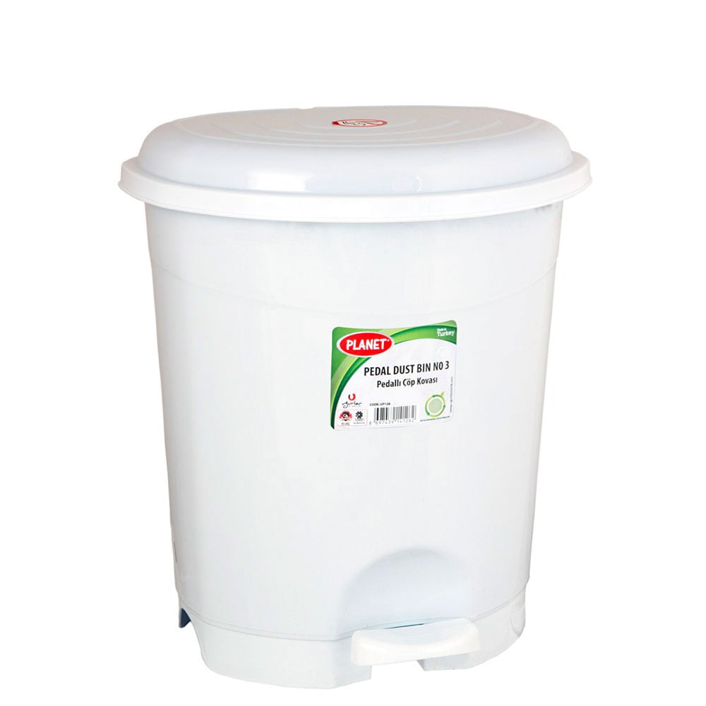 Planet waste bin, with pedal, plastic, 50 L, white, 430 x 420 x 560 cm