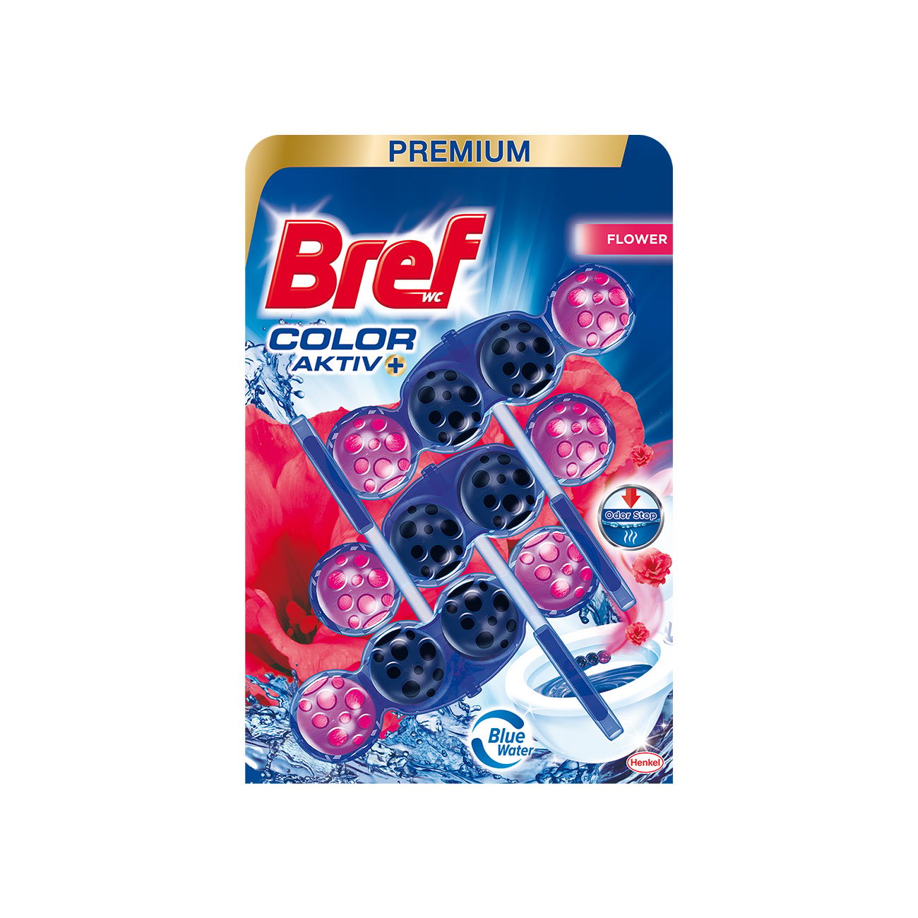 Air freshener for toilet Bref Color Active, fresh flowers, 3 х 50 g