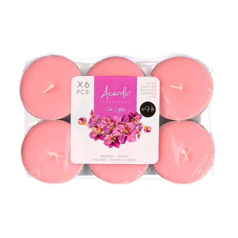 Tea lights Acorde, Orchid, 9 hours, 6 pcs