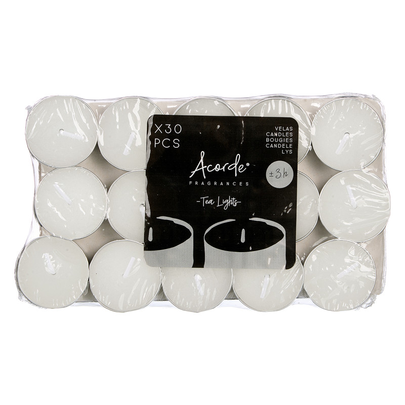 Tea lights Acorde, White Tea, 3 hours, 30 pcs