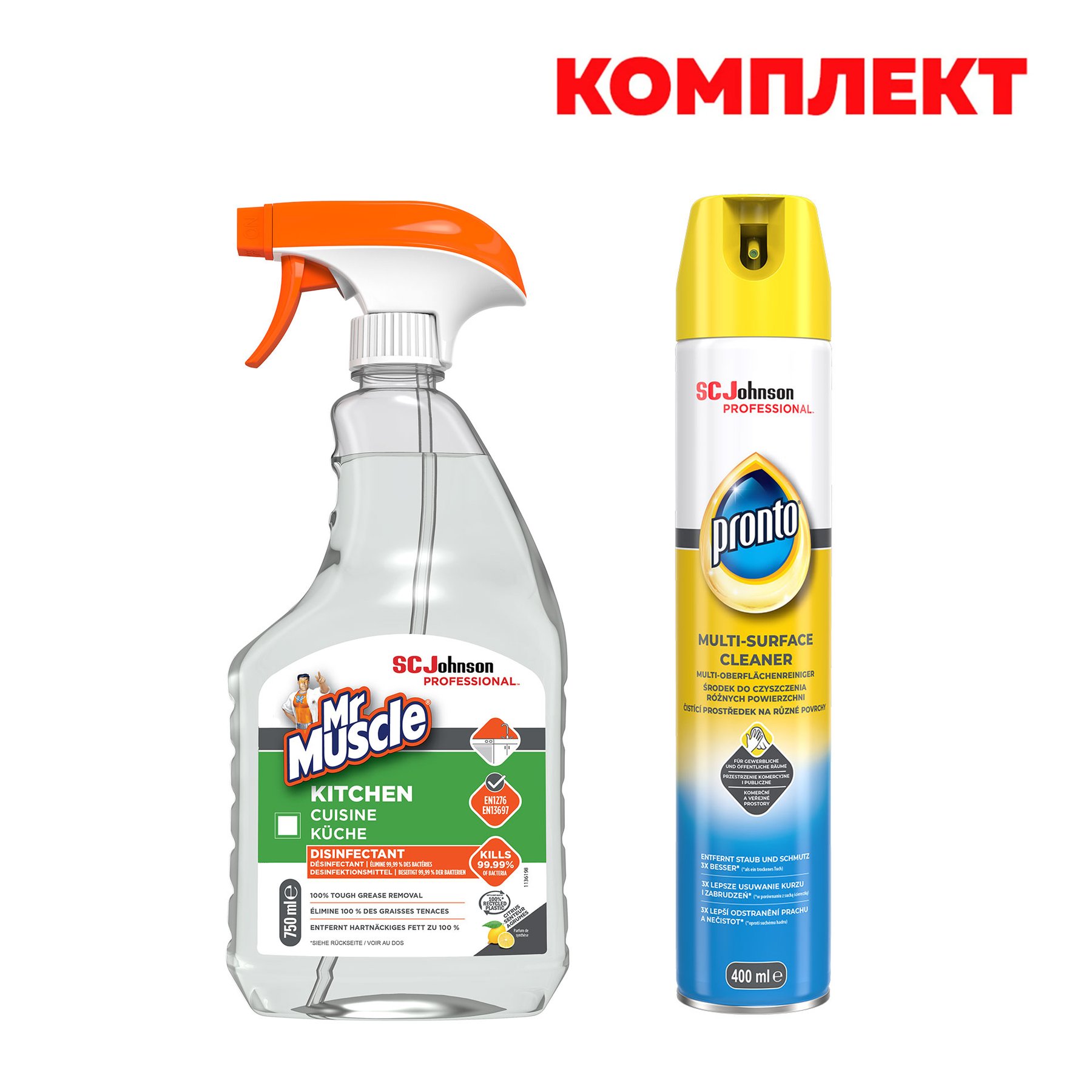 Kitchen cleaning agent Mr. Muscle, 750 ml, in a set with Pronto Universal Multi Surface cleaner, 400 ml, 1.15 l